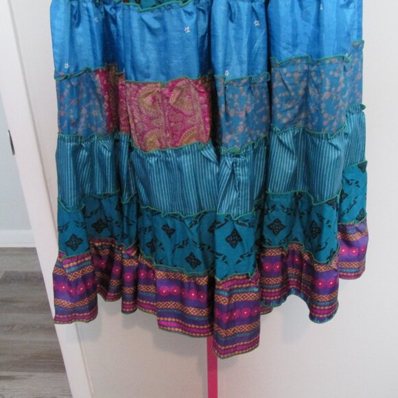 ๐บ Wevez Tribal Patchwork Skirt โ Blue, Maroon and Gold ๐บ - Picture 3 of 6